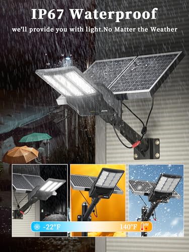 Image of Ofuray OL-12000W Solar Street Lights Outdoor,Parking Lot Lights Commercial Dusk to Dawn,60,000mah Big Power Solar Security Flood Remote Control Without Motion Sensor for Street,Yark,Court