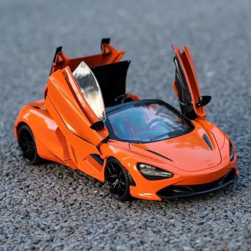 Image of FEXXA 1.18 Scale McLaren 720S Die-Cast Metal Car with Sport car Openable Doors Light and Sound,Pull Back Function Indoor Outdoor Toy for Kids (Orange)