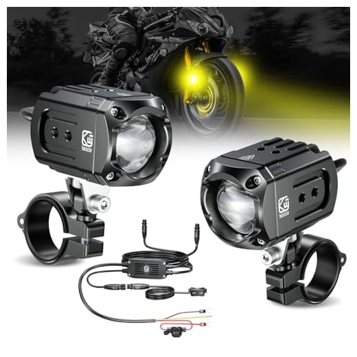 Kewig Motorcycle Auxiliary LED Light Kit Driving Spotlights White/Amber Fog Light with Mount Brackets Wire Harness Waterproof 60W Offroad Work Lights Compatible with Motorcycle J-eep Car Truck (Black)