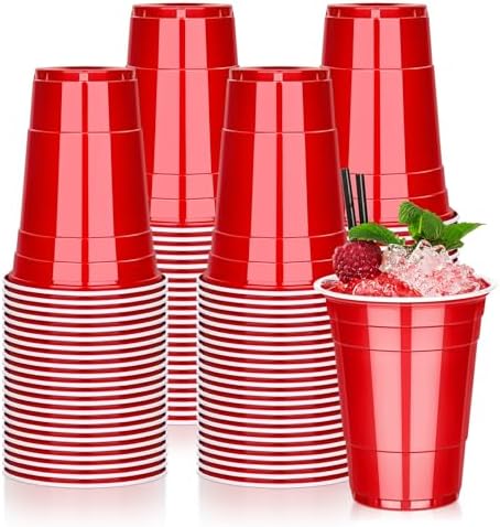 100 Pcs Plastic Red Cups, 16 oz Disposable Party Drinking Cup, Red Plastic Cups Bulk, Stackable Beverage Soda Water Cup for Birthday Wedding Bachelor Party Picnic Family Gathering