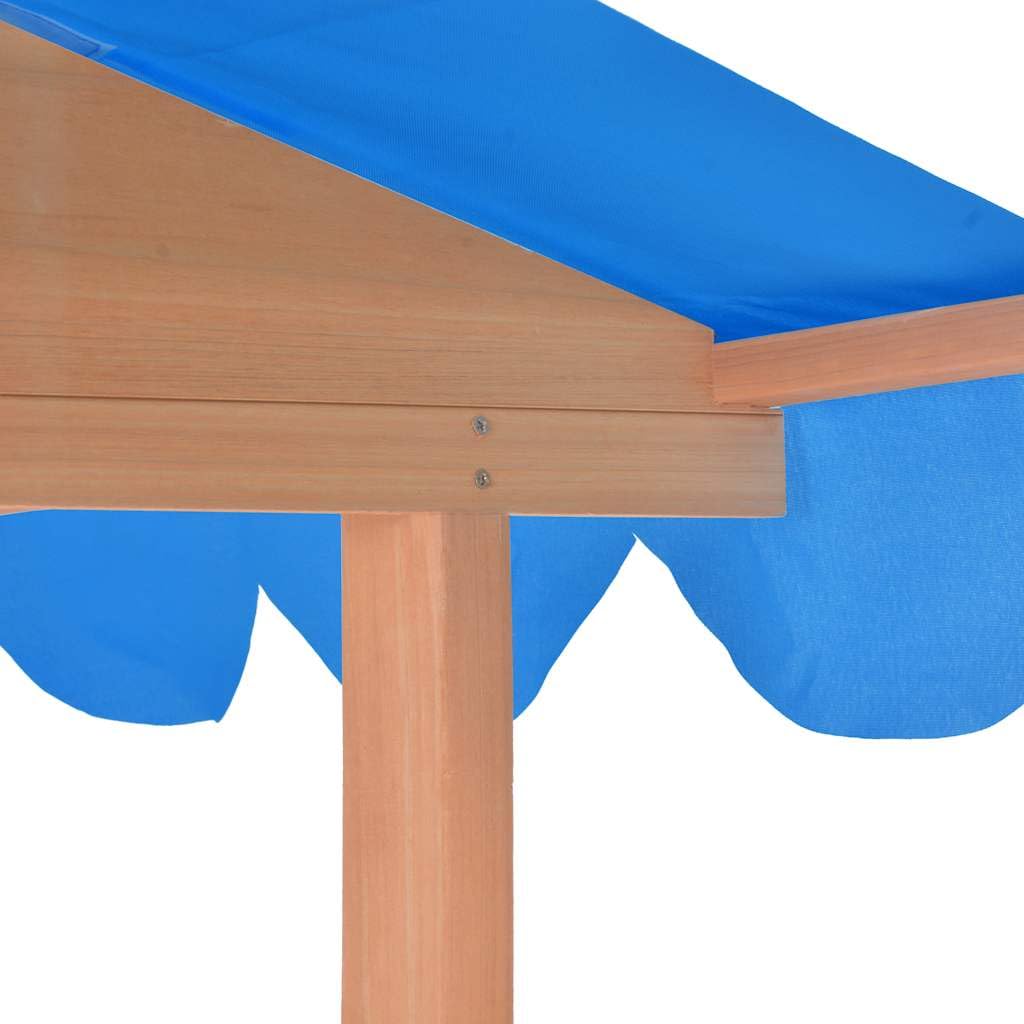 Kinderspielhaus mit Sandkasten aus Tannenholz Blau UV50-Schutzdach, 130x130x143 cm, mit Rollen, Montagematerial, Garten Outdoor Spielhaus für Kleinkinder zum Draußenspielen und Buddeln