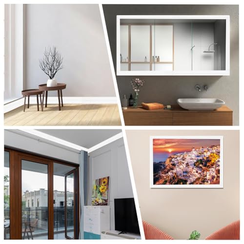 craspire 7,55 Fuß x 3,46 Zoll Weiß Formteil Trim Selbstklebend Vintage 3D Druck XPE Peel and Stick Krone Flexible Tapete Grenze Wandeinfassung Schaum für Fußleiste Spiegel Grenze Wandlinien Hotel DIY