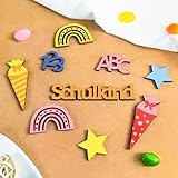 84 Stück Einschulung Deko Holz Bunt, Streudeko Schulkind 2026 Konfetti, Regenbogen Schultüte ABC 123 Tischdekoration für Schuleinführung, Schulanfang, Tischdeko Einschulung Mädchen Junge