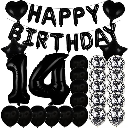 Sweet 14th Birthday Decorations Party Supplies,Black Number 14 Balloons,14th Foil Mylar Balloons Latex Balloon Decoration,Great 14th Birthday Gifts for Girls,Women,Men,Photo Props