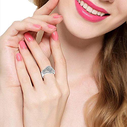 Uloveido Women's 3 Pcs White Gold Plated Round CZ Halo Wedding Stack Rings Set RA03462