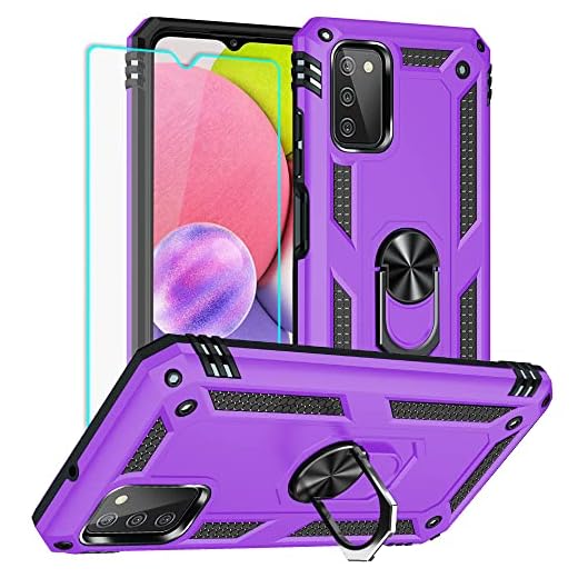 Capa para Samsung A03S, capa para Galaxy A03S com protetor de tela HD, capas protetoras de categoria militar Yiakeng com anel para Samsung Galaxy A03S (roxa)