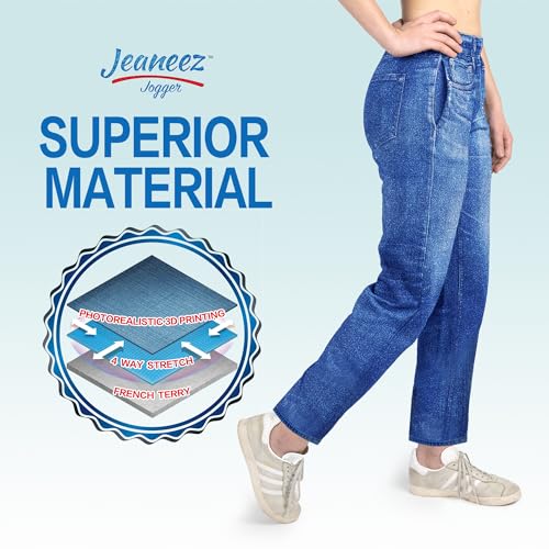 Jeaneez French Terry Jogger Jeans Pants for Women | Pull-On Elastic Waist Jeans, Stylish and Comfortable Denim