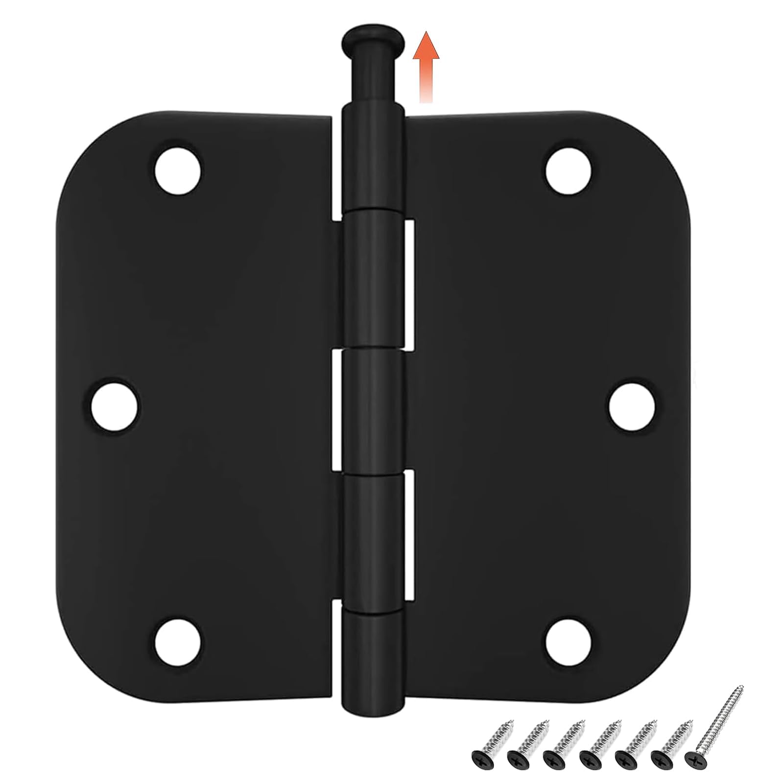 HOSOM 30 Pack Rounded Matte Black Door Hinges 3.5 x 3.5 inch with 5/8 Radius, Black 3 1/2 Interior Door Hinges, 3 ½"x 3 ½" Hardware — Amazon image 11
