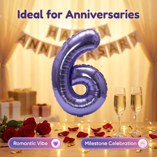 Image of YPSelected 32 Inch Large Foil Helium Number Balloon Birthday Wedding Party 0-9 (Purple, 6)