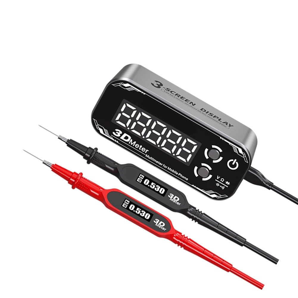 Multimetr cyfrowy z potrójnym wyświetlaczem, rozdzielczość 0.0001, pomiar przejścia PN, obudowa aluminiowa, 2000 mAh, do testów PCB i diagnostyki IC, czarny