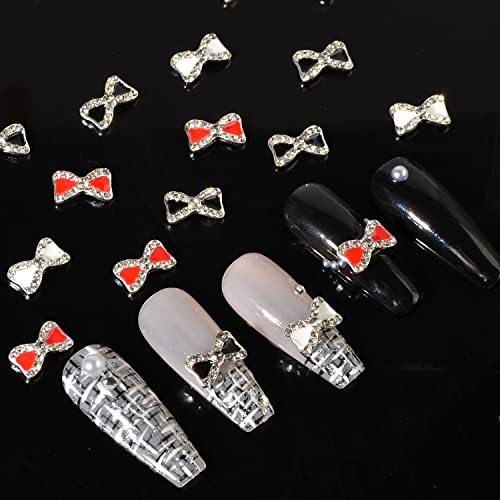 Meilinds 20 Pieces 3D Nail Art Charms, 3 Colors Metal Alloy Bow Tie Valentine's Day Nail Art Rhinestones Nail Studs Crystal Diamonds Nail Gem Jewelry Decoration For Women Diy Nail Design #TOP1