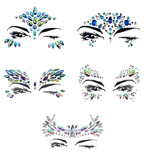 Mermaid Face Gems Glitter - Rhinestone Rave Festival Face Jewels, Bindi Crystals Face Stickers, Eyes Face Body Stickers for Music Festivals Bohemian By ASVP Shop (Set 1)
