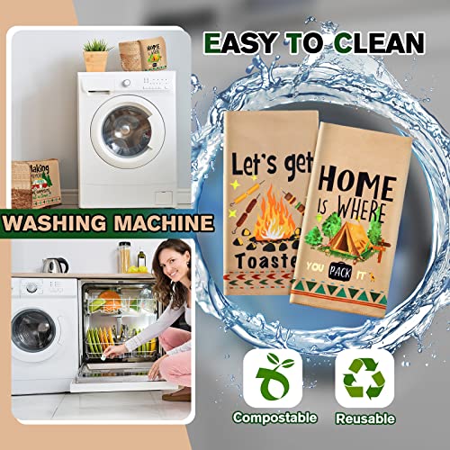 Camping Kitchen Towels Set Of 4 Cute Camper Dish Towels Sets Colorful Camping Towel Camping Gifts For Women Camper Hand Towels Camping Accessories For Rv Campers (Brown, Rustic) #TOP4