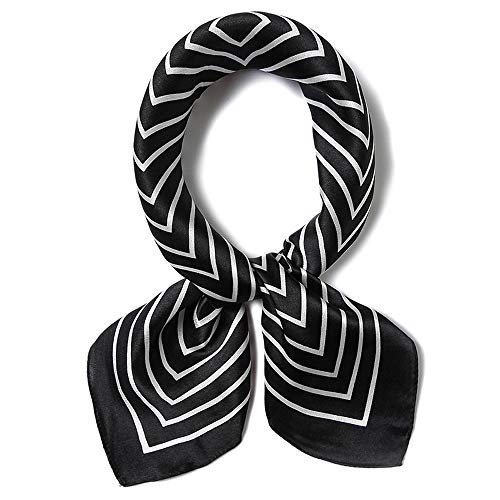 Meisee Pure Natural Mulberry Silk Scarfs Women Small Square Scarf 21" X 21" Breathable Lightweight Neckerchief Printed Headscarf (Black Stripes) #TOP15