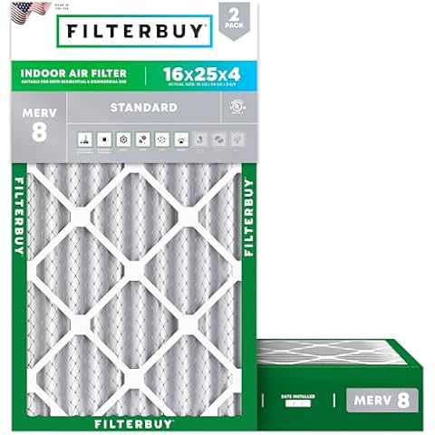 Filterbuy 16x25x4 Air Filter MERV 8 Dust Defense (2-Pack), Pleated HVAC AC Furnace Air Filters Replacement (Actual Size: 15.50 x 24.50 x 3.63 Inches) Cover