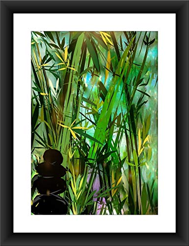 SHSWorks Fengshui - Bamboo Rock Framed Digital Reprint Wall Art Canvas Painting Signed by Artist - Copyright Protected Artwork (Multicolour, 15x17 Inch)