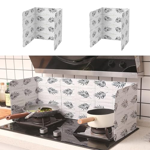 allbeschoi 油はねガード レンジガード 油はねガード 折り畳み式 お手入れ簡単 ストーブガード 油はねガード 油汚れ 水洗い 耐熱 アルミニウム 熱シールド レンジガード クックトップ撥油プレート 2個 (白い葉)