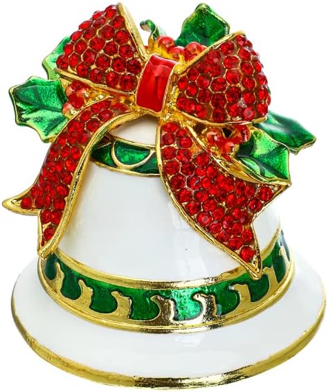 Miniatura 5 de YU FENG Mariposa y campana coleccionable de Navidad, caja de joyería decorativa con diamantes de imitación con bisagras y esmalte colorido
