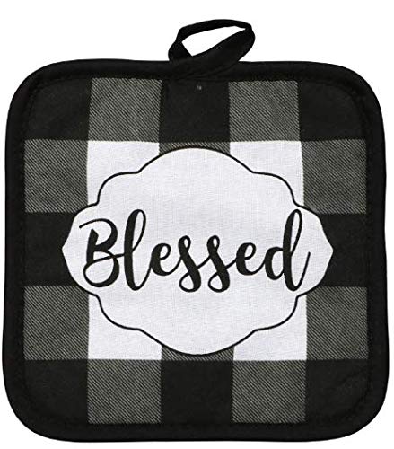 Buffalo Check Decor - Kitchen Linens - Dish Towel Set (5 Pc) Classic And Blessed Black And White Buffalo Check - Kitchen Towels - Oven Mitt - Pot Holders - Kitchen Decorations - Hand Towels #TOP2