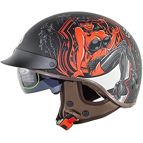Adult Motorcycle Half Helmet Men and Women Road Men's Scooter Helmet, Summer Motorcycle Retro Helmet Sports Enthusiasts Gift ECE Approved B,L Cover