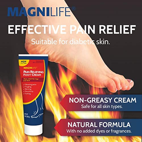 Image of MagniLife Pain Relieving Foot Cream, 4 oz Tube, Soothing Relief for Soreness, Pain, Burning, Tingling, Itching or Sensitivity in Feet & Legs, Moisturizing & Hydrating Foot Cream, No Petroleum