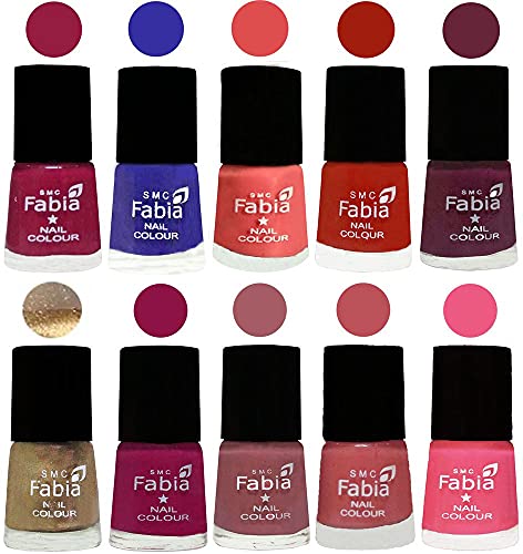 Image of SMC Fabia ALL IN ONE (PACK OF 10), Long Lasting Glossy Nail Polish, 6 ml Each, All Vibrant Colours,01760