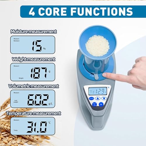 Misuratore di umidità digitale per cereali, tester portatile per peso, volume e temperatura, strumento essenziale per agricoltori, robot da cucina e professionisti dell'agricoltura