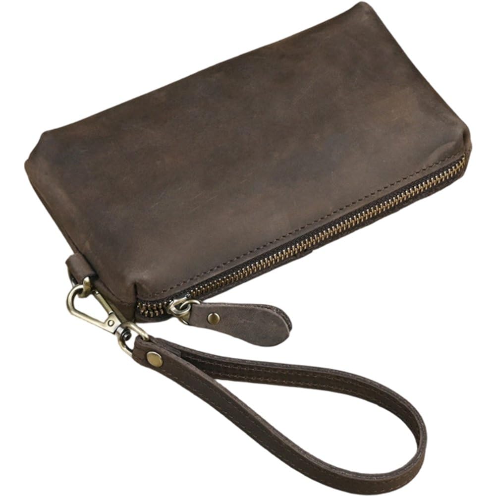 Portafoglio Uomo Lungo, Pochette in Pelle, Borsa Lavoro, Porta Carte D'identità con Cinturino Polso, Regalo per Uomo, Padre, Marito, Fidanzato