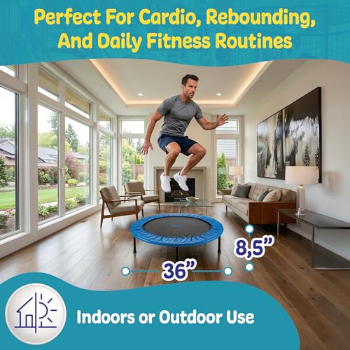 Image of Machrus Upper Bounce Mini Rebounder Trampoline for Adults and Kids, Exercise, Indoor Fitness, Foldable Round Jumping Exerciser, Supports up to 220 lbs