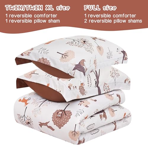 Image of Yibeizi Kids Comforter Set for Boys Girls Full Size, Cute Quilted Woodland Forest Animal Print Fall Bedding with Pillow Sham, Lightweight Soft Breathable Machine Camping Themed Bed Set 3 Piece