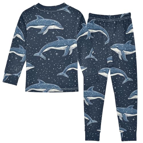 Pajama Sets Long Sleeve Starry Sky Dolphin Pattern Soft Comfy Sleepwear 2 Piece PJS 3-8T3
