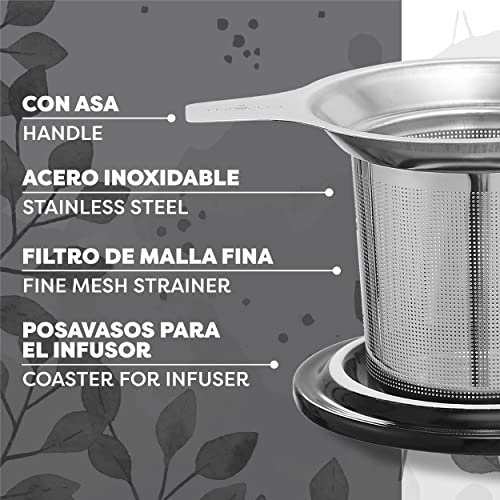 Taza de Te con Filtro y Tapa 500ml Gran- Ceramica - Mantiene Caliente la Infusion - Negra Brillante - Imagen 5