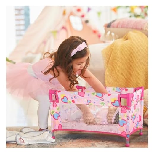 Chyyeerkidd Toy Baby Doll Crib for 18'' Dolls, Cute Pink Heart Designed Baby Doll Bed with Carry Bag, Toy Crib Doll Furniture for 3 Years+ Girls