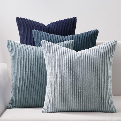 Image of Topfinel Decorative Throw Pillow Covers Cushion Cases, Set of 4 Soft Velvet Modern Double-Sided Designs, Mix and Match for Home Decor, Pillow Inserts Not Included (22x22 inch, Blue)