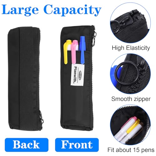 Image of Grevosea Pen Holder for Notebook, Pen Pouch with Zipper and Adjustable Elastic Band Notebook Pouch Journal Pencil Holder for Adult Office College Supplies Planner Accessories (Black)