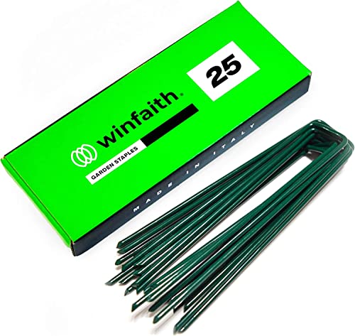 Winfaith Piquets Verts Pièces 25 Made in Italy en Acier en 10204 3.1 Galvanisé à Chaud - Inoxydable Jardin Gazon Artificiel Accroche - Mesures mm H150 x L30 x D3 Cover