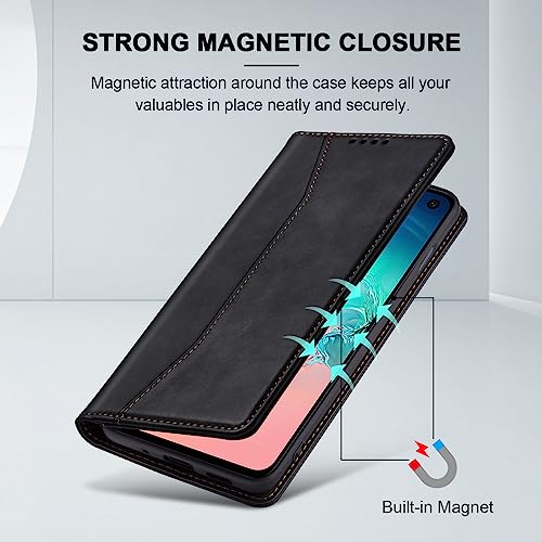Image of Jasonyu Flip Wallet Case for Samsung Galaxy S10e,Leather Magnetic Folio Cover with Card Holder,Kickstand - TPU Shockproof Durable Protective Phone Case,Black