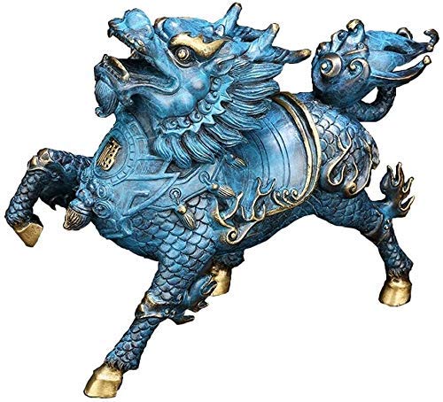 Amazon.co.jp: QiLin/キリン ブルー純銅の守護像、中国の風水装飾