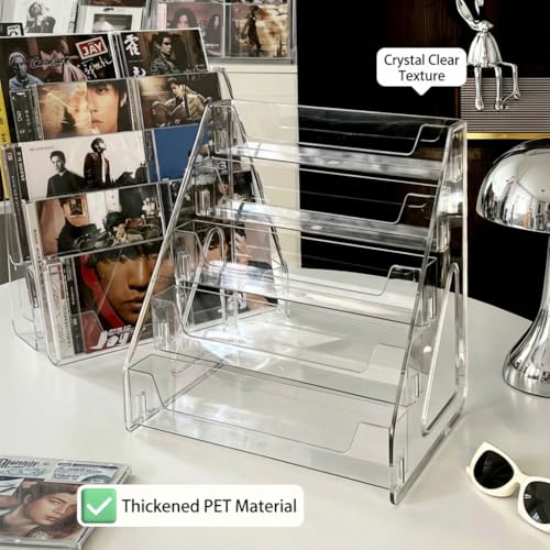Avolin Acrylic CD Rack 5-Tier Cascading CD Storage Organizer, Holds Up to 30 CD Jewel Cases, Clear CD & DVD Display Shelf for Music, Postcards & Cosmetics(1PC)