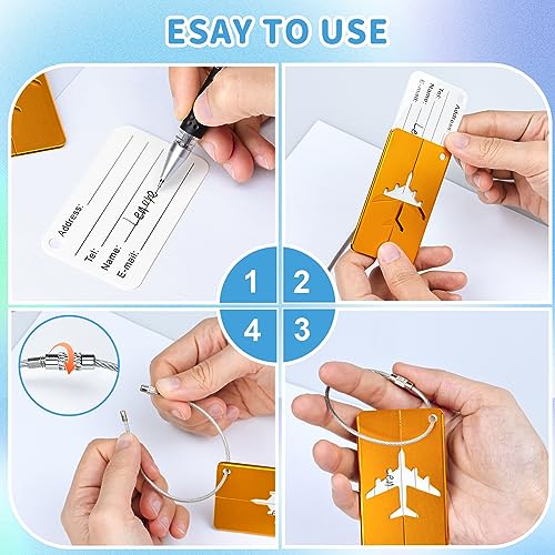 5 Stück Kofferanhänger mit Adressschild, Aluminium Adressanhänger Koffer mit Edelstahldrahtschlaufe und Wasserdichtem PVC Namensschild für Reisetaschen, Koffer, Rucksäcke (7,5 x 4,5 cm, 5 Farben)