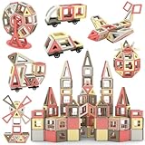 ASOK 160PCS Magnetic Tiles Building Blocks Set with Ferris Wheel Alphabet & Number CardsSTEM Educational Magnet Toys for Kids Ages 3+ Boys Girls Creative 3D Construction Play Gift (Brown)