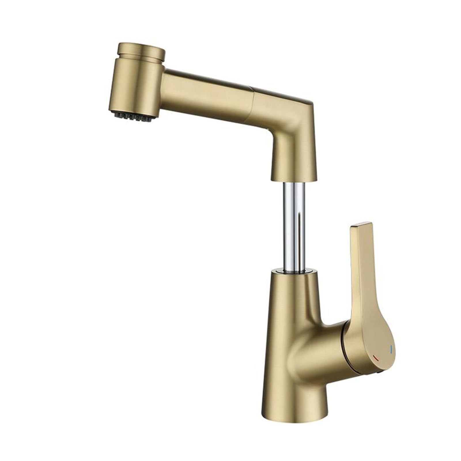 Basin Tap with Pull Out Spray, Bathroom Sink Taps Brass 2 Modes Nozzle Single Handle Bathroom Sink Mixer Tap-Brushed Gold