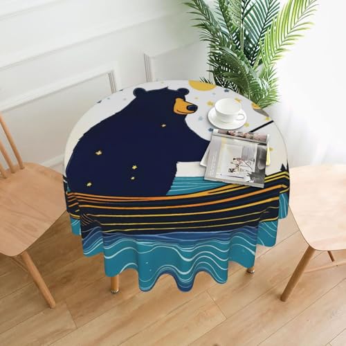 POEZJZW Mantel decorativo redondo con diseño de oso en barco, 152 cm, a prueba de salpicaduras y aceite, adecuado para mesas de comedor y mesas de café
