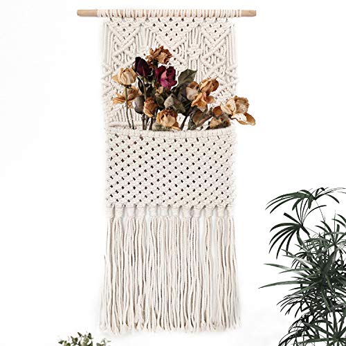 Tapiz de Pared Tejido,Decoración de macramé para colgar en la pared, tapiz de macramé para colgar en la pared, organizador de almacenamiento de revistas, arte de pared tejido 40cm(W) X 79cm(L)