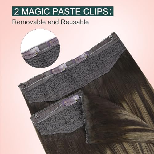 Image of Easyouth Invisible Wire Hair Extensions Ombre 20 Inch Fish Line Hair Extensions Human Hair Brown Ombre Medium Brown Invisible Wire Hairextension Straight Easy to Apply 100g