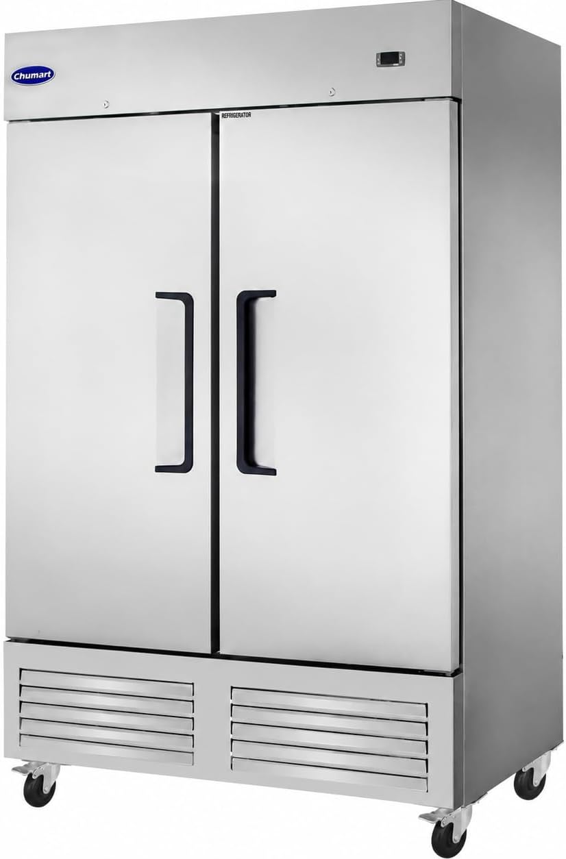 - 54" W Commercial Refrigerator with 2 door Stainless Steel 49 Cu. Ft Reach-in Refrigerator 6 Adjustable shelves Fan Cooling Fridge for Restaurant, Commercial Kitchen, Shop, ETL Certification