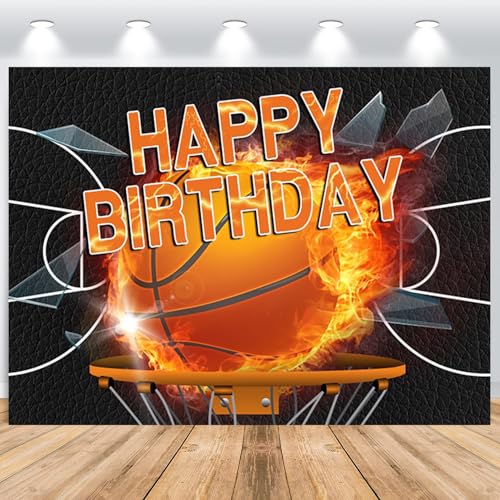 ASDCXZ Toile de Fond Photo de Anniversaire de Basket-ball 2.2x1.5m, Flamme Basket-ball Sport Anniversaire Fond de Photographie Pour Enfants Garçon Anniversaire Fête Décoration Photo Studio Accessoires