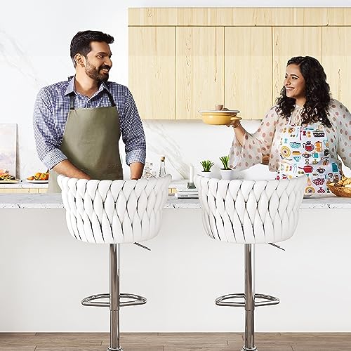 Image of Lamerge Velvet Bar Stools Set of 4, Adjustable Swivel Counter Height Barstools with High Backrest & Footrest,Upholstered Bar Chairs Kitchen Island Chairs,Beige