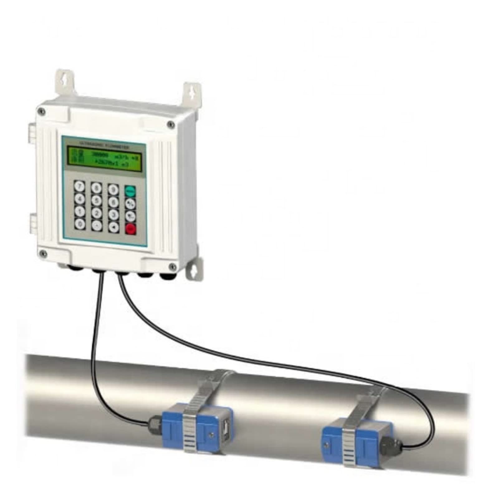 CUDTAPI Ultrasonic Flowmeter With LCD Digital Display Wall-mounted Digital Flow Meter TUF-2000SW TM-1 Transducer DN50-700mm(Host and TM1)
