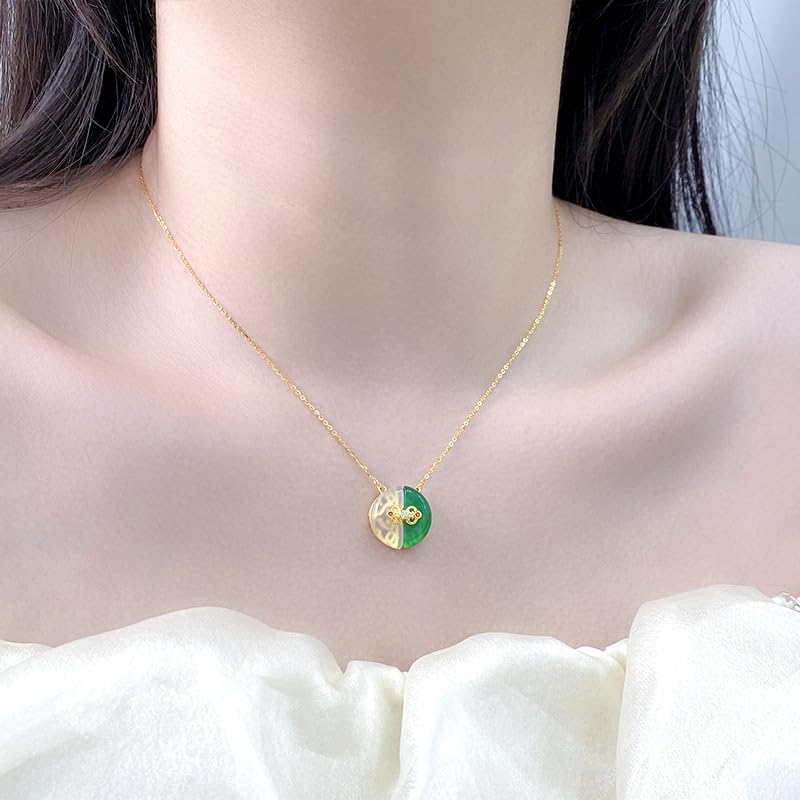14K Gold Natural Jadeite Lucky Pendant Necklace, New Oriental Style Moissanite Design Necklace, Elegant Jewelry Gift for Her3